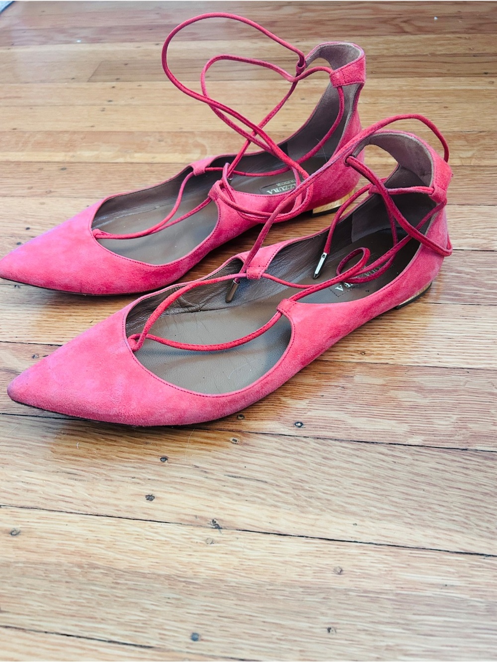 Altuzarra lace-up suede flats in red, size 7.5